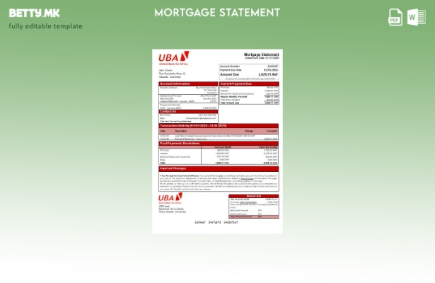 Модерен стил Шаблон за извод за хипотека од банка во Камерун UBA
